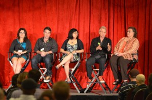 The VFX Town Hall: COLLIDER 2013 panel includes (from left) Yana Lehman of Post New York Alliance; Eric Robertson of Mr. X Gotham; Michelle Higa Fox of Slanted Studio; Scott Ross of Force of Nature; and Cecelia Fredricks of IATSE Local 829.