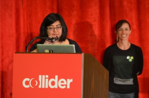Michelle Higa Fox, Founder and Creative Director of the New York motion graphics shop Slanted Studio, addresses the Town Hall audience.